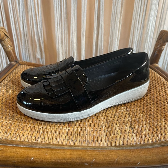 FitFlop Sneakerloafer Black/White Loafers fringey patent size 10 - Picture 10 of 12